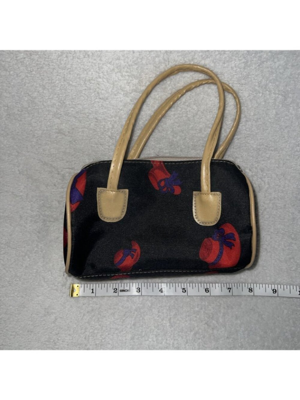 Red Hat Society 4 pc set tote shoulder bag toiletry hand Blk w/Red/Purple hats - Picture 15 of 16